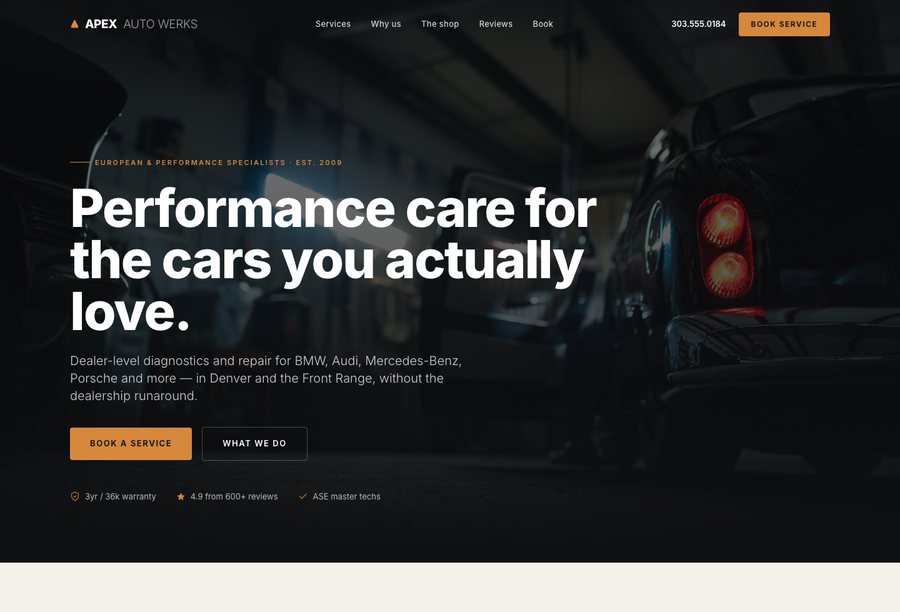 Apex Auto Werks website preview