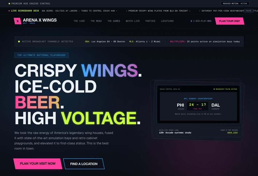 Arena X Wings website preview