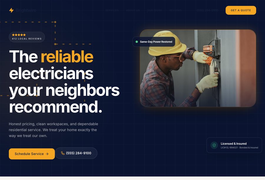 Brightwire Electrical website preview