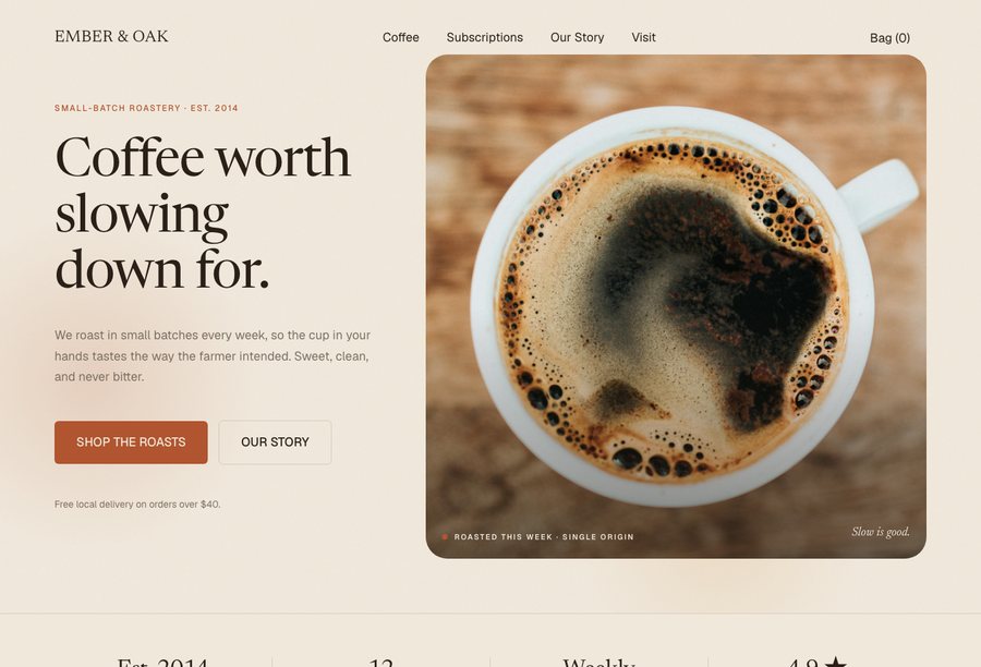 Ember & Oak Coffee Roasters website preview