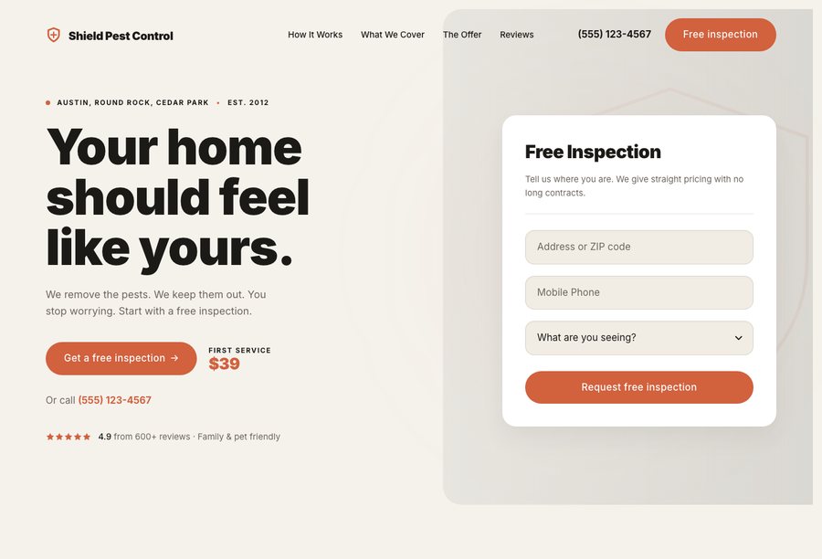 Shield Pest Control website preview