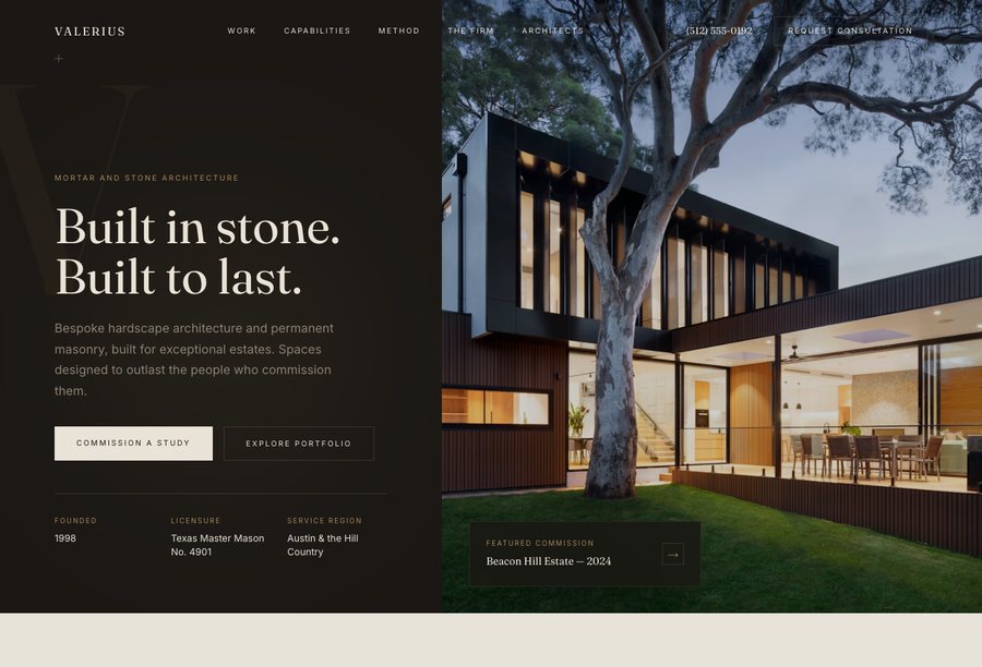 Valerius Stoneworks website preview