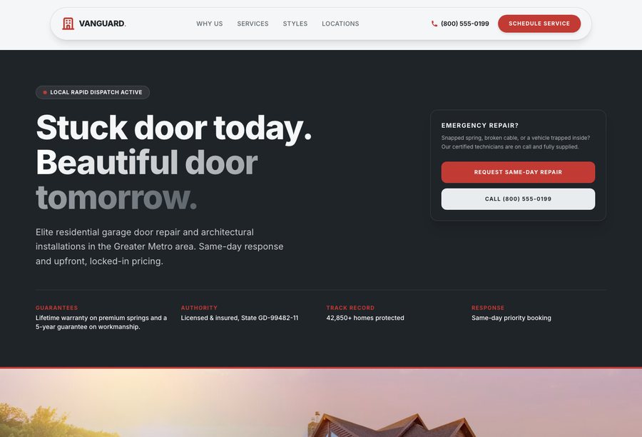 Vanguard Garage Doors website preview