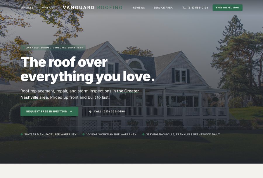 Vanguard Roofing website preview