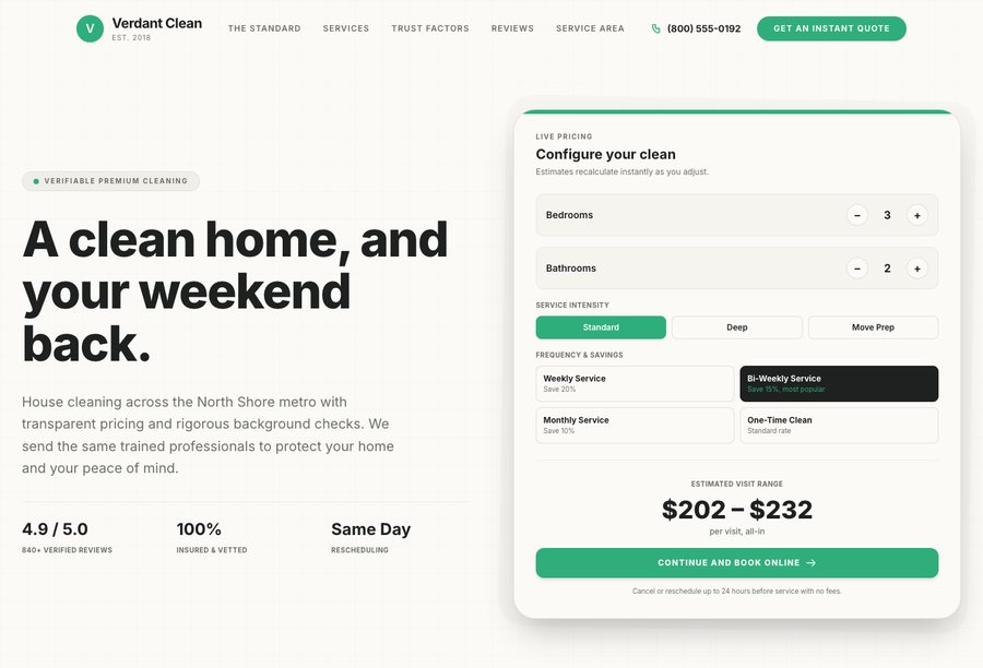 Verdant Clean website preview