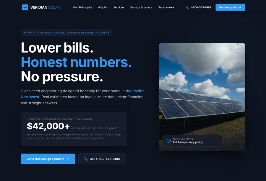 Veridian Solar website preview